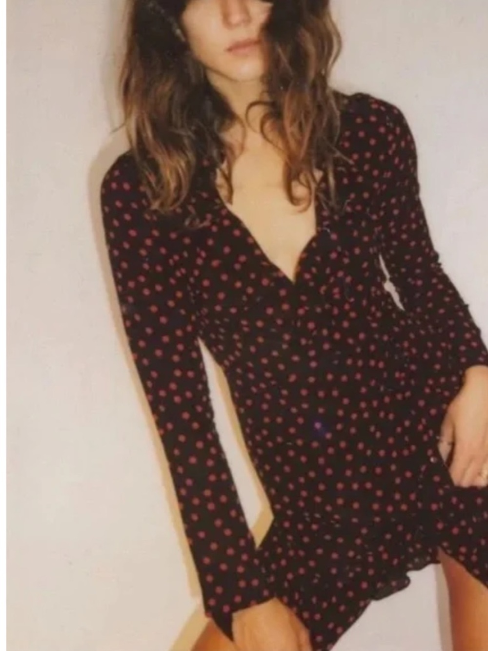 Realisation Par Alexandra Black Mini Wrap Dress Red Polka Dots Medium 100% Silk - Picture 6 of 14